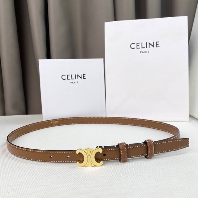 Celin e新品立体浮标针扣女士腰带 意大利进口小牛皮 树膏夹层搭铜扣 宽度1.8