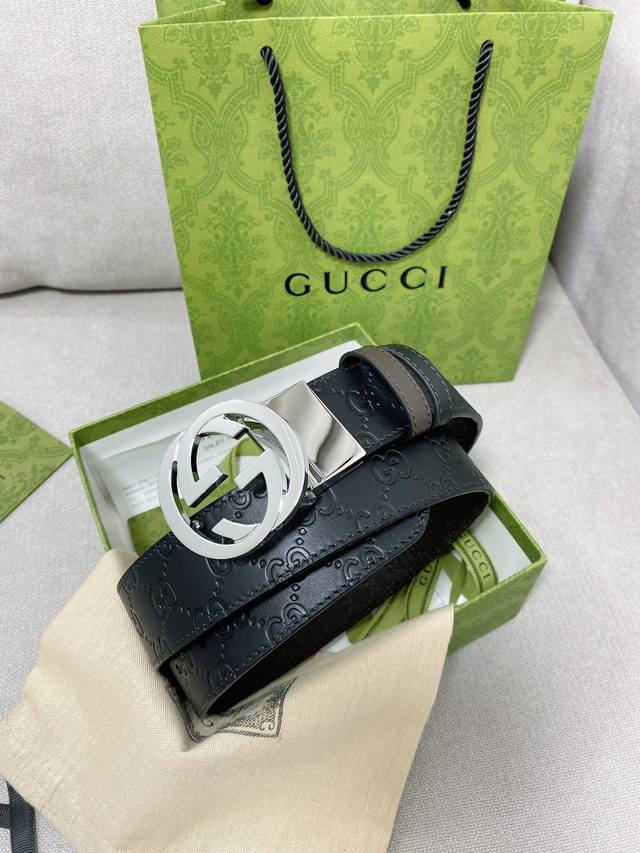 Gucci 新款专柜同步双面可用原单腰带 进口原厂头层牛皮 转动扣头五金 宽度3.8Cm