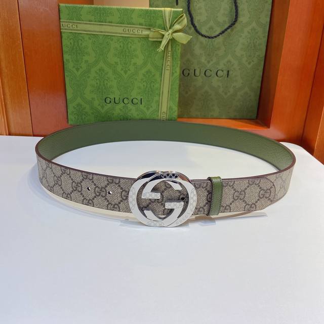 Gucci 古奇经典款 双面原厂面料搭配精钢五金腰带 正品规格 3.8Cm