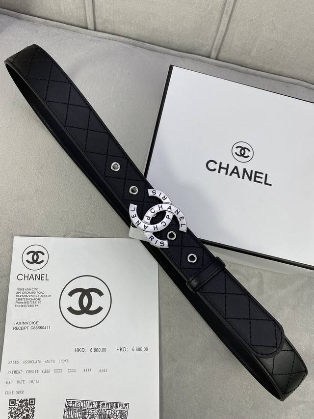 宽度3 0Cm Chanel 香奈儿 经典款车线方格两面头层牛皮手工精致 金 银 色钢扣
