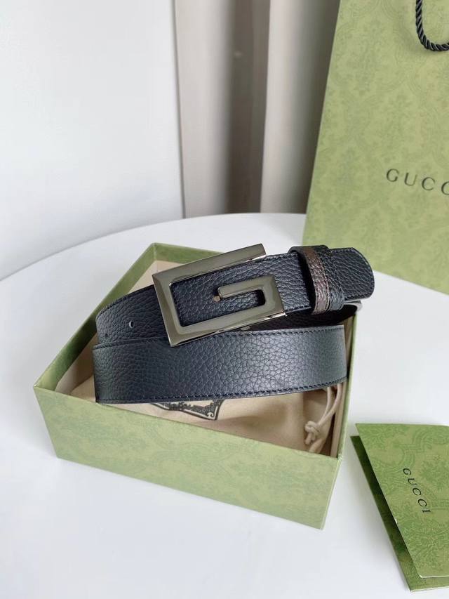 Gucci 原单腰带 双面可用进口牛皮 转动精品五金扣头 宽度3 5Cm皮带腰带