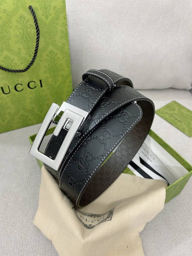Gucci 古驰 全套包装 3 5Cm进口小牛皮压花 专柜正品1:1完美复刻 原版牛皮底 采用热压印技术的gucci Signature皮革精制而成 触