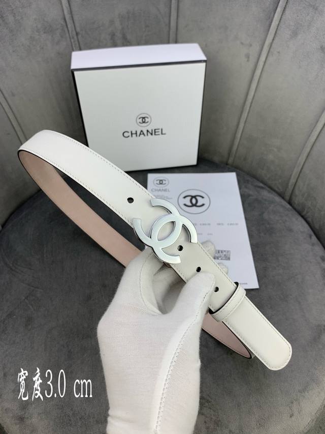 宽度3 0Cm Chanel 香奈儿 女士经典款腰带皮带新款光滑内衬磨砂牛皮银色金属精品钢扣