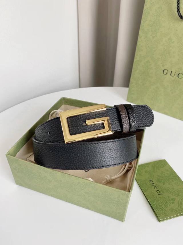 Gucci 原单腰带 双面可用进口牛皮 转动精品五金扣头 宽度3.5Cm