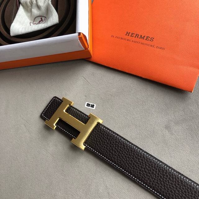 Hermes男款3.8Cm经典精钢h焊点金属扣搭配原版皮粒面 永久的选择