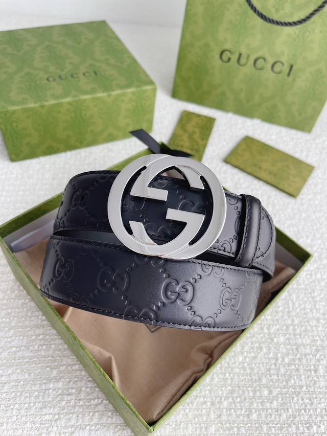 配全套包装礼盒 Gucci 4.0Cm专柜同款压花 头层小牛皮 原版皮底 搭配纯铜五金带扣 纯进口机械车线 工艺精细 原单品质