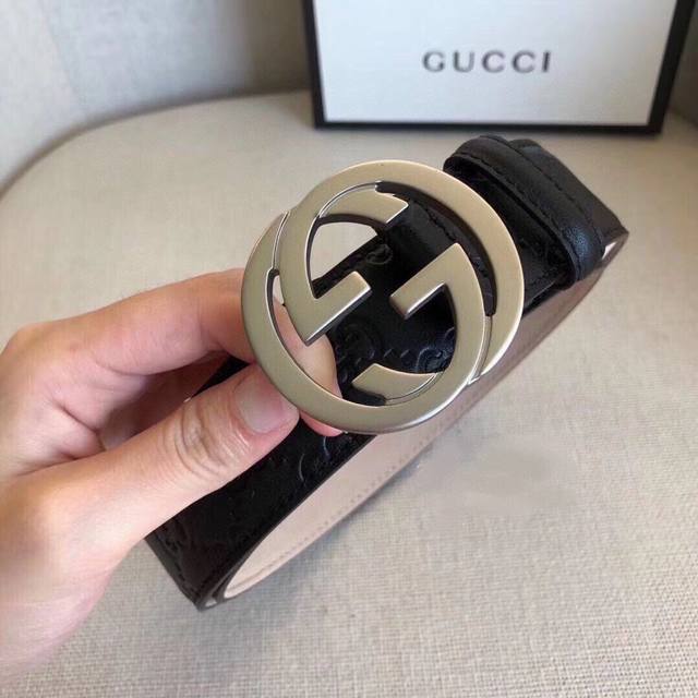Gucci 古奇官网经典款 正品规格 原单品质 专柜小牛皮压花 头层进口变色磨砂3.8Cm