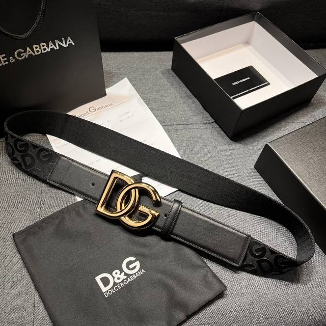 Dg 杜嘉班纳 宽4.0Cm Dolce&Gabbana 新款 男士织带印花腰带 搭配徽标搭扣 Lux 鞍皮腰带