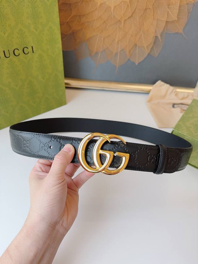 Gucci 经典全皮压花 专柜新版logo横标 原版进口皮底 精品双g扣 高端品质 不惧对比 宽度 Cm