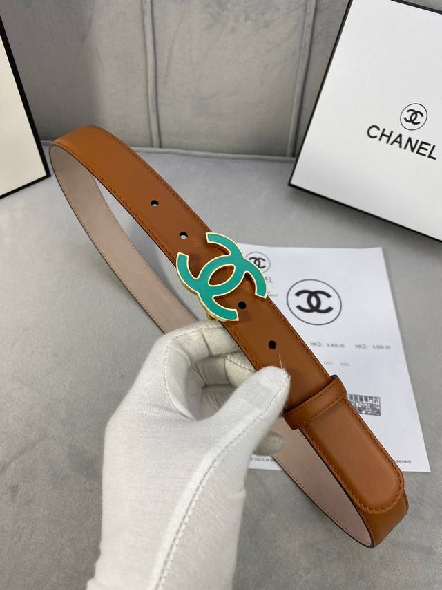 宽度3.0Cm Chanel 香奈儿 女士经典款腰带皮带新款光滑内衬磨砂牛皮银色 精品磨胶钢扣