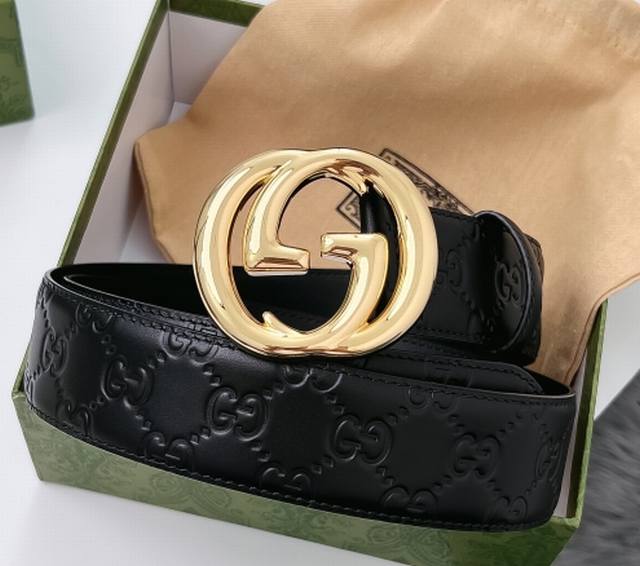 特 Gucci 3.5宽belt With Interlocking G Detail 时尚腰带 针扣设计 平纹牛皮底