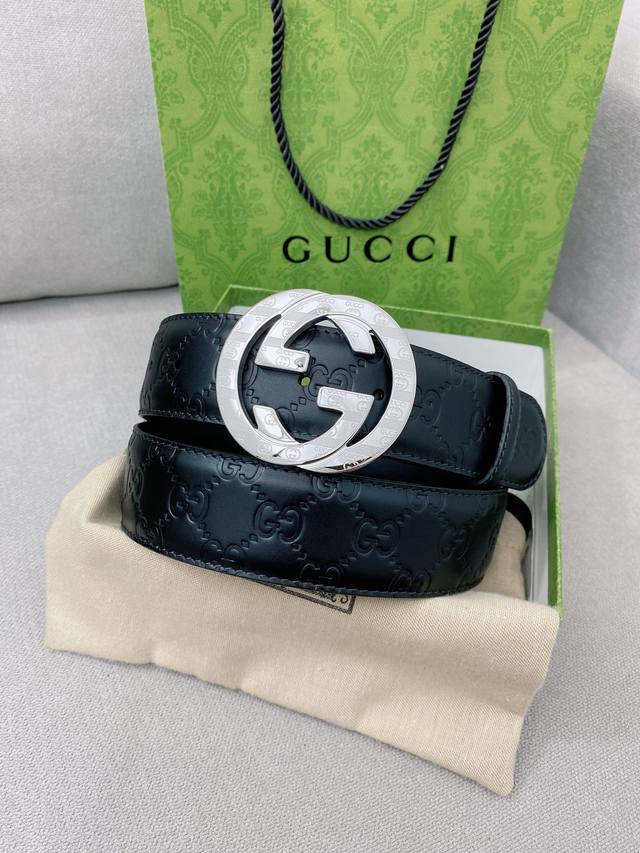 特 Gucci 高端定制男士原单皮带，海外限量定制款式，顶级原厂材质复刻，体现腰间贵族的一款必备腰带，宽度4.0Cm 10140