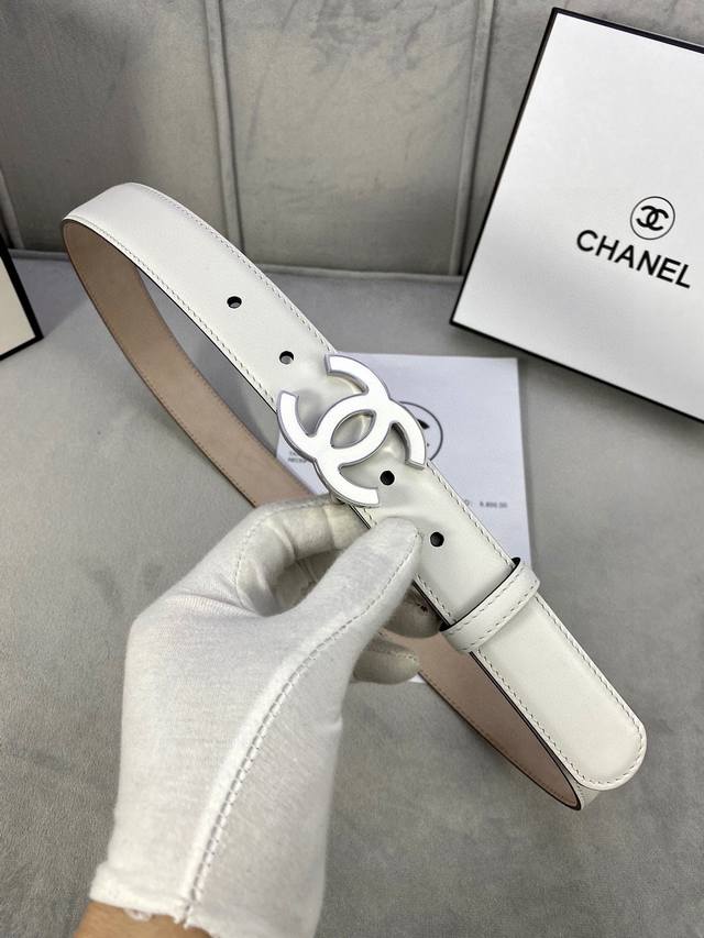 宽度3.0Cm Chanel 香奈儿 女士经典款腰带皮带新款光滑内衬磨砂牛皮银色 精品磨胶钢扣