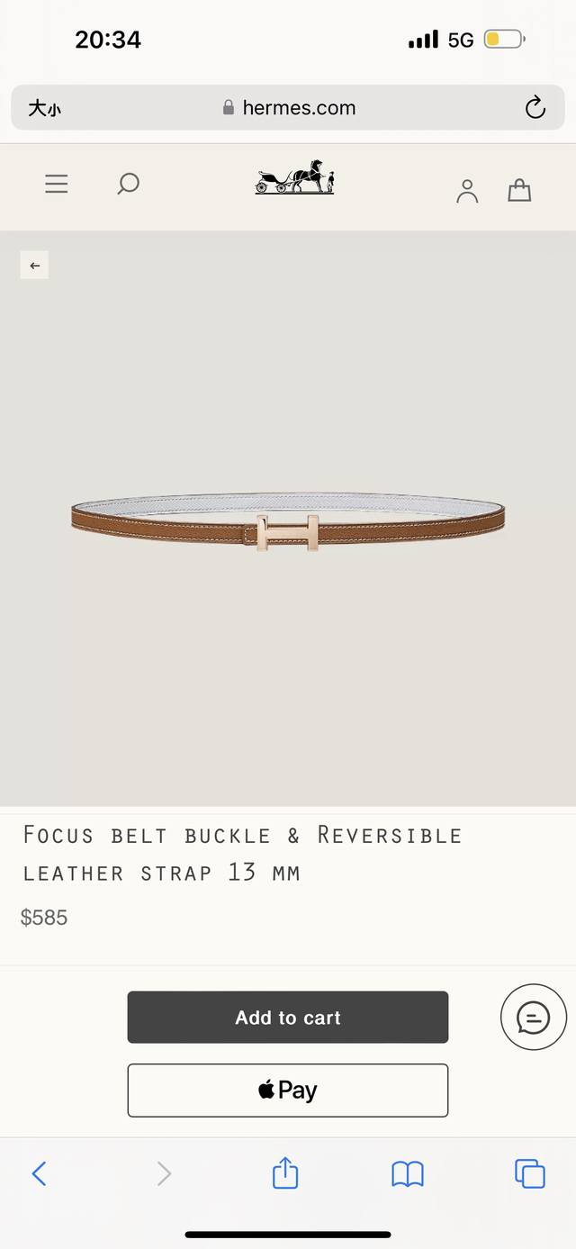 Hermes 女款 Focus Buckle & Reversible Leather Strap 3Mm - 点击图像关闭