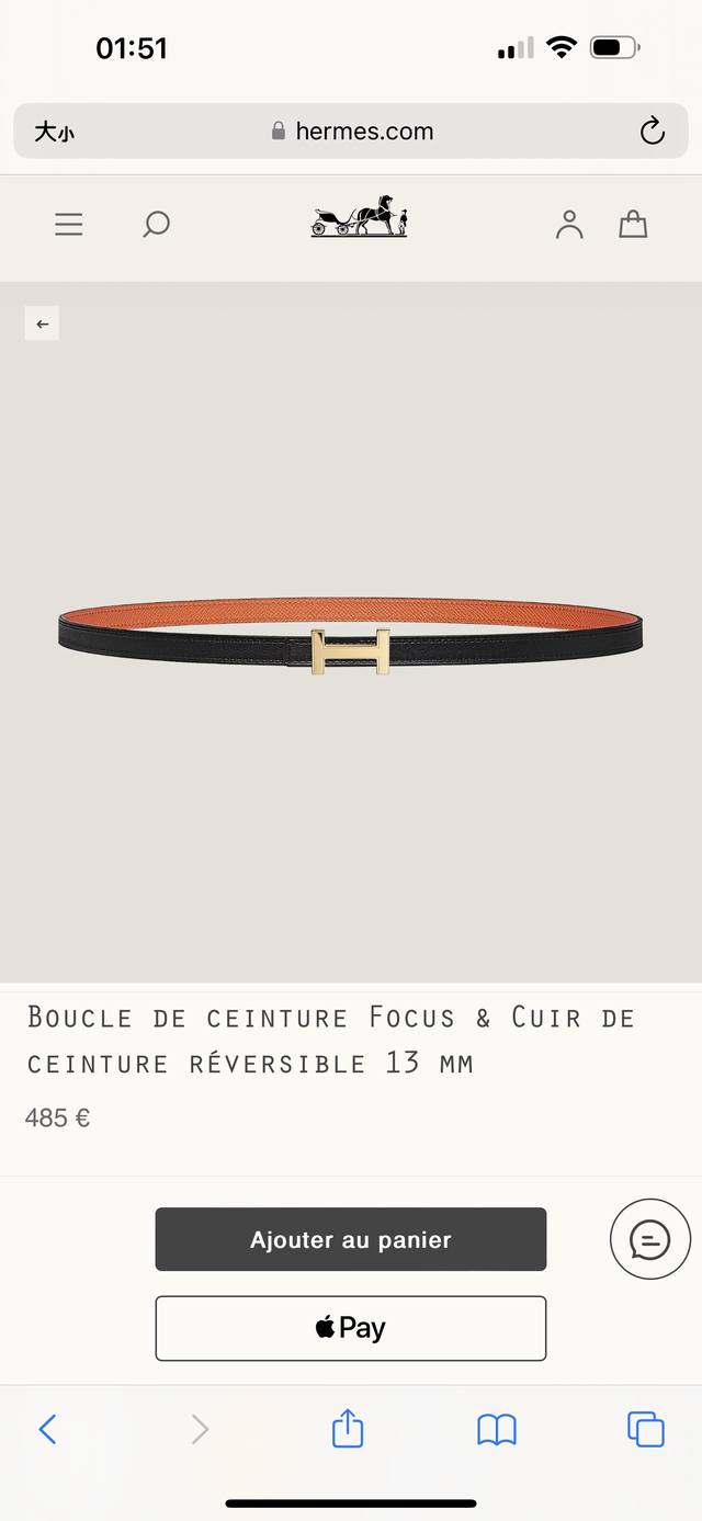 Hermes 女款 Focus Buckle & Reversible Leather Strap 3Mm