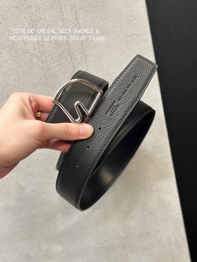 特 原厂荔枝 新扣 Tete De Cheval Belt Buckle & Reversible Leather Strap 38Mm