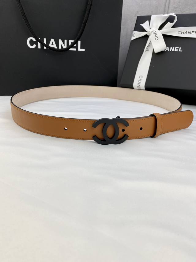 宽度3.0Cm Chanel 香奈儿 女士经典款腰带皮带新款光滑内衬磨砂牛皮搭配精品钢扣