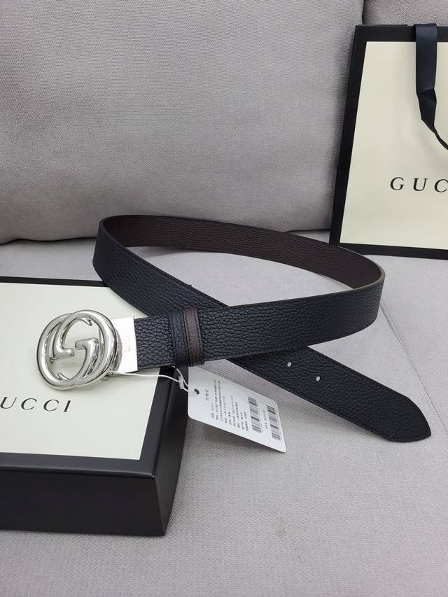 配全套包装礼盒 Gucci 专柜同步双面可用原单腰带，进口原厂头层牛皮，转动扣头五金，宽度3.8Cm - 点击图像关闭