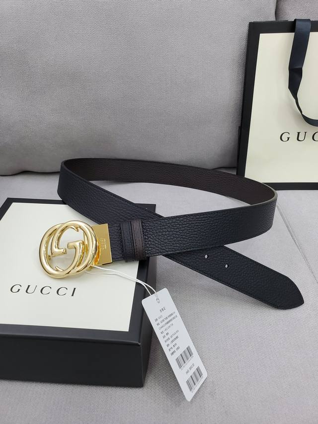 配全套包装礼盒 Gucci 专柜同步双面可用原单腰带，进口原厂头层牛皮，转动扣头五金，宽度3.8Cm - 点击图像关闭