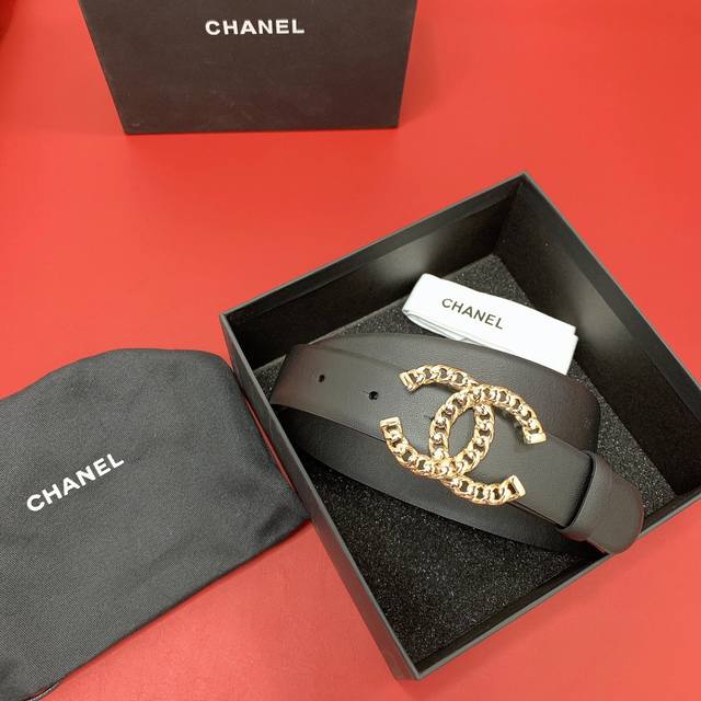 特 Chanel 24c 链条 金 与 银 logo搭扣 黄铜金属小牛皮腰带 手感柔软 细腻 3.0cm 码数75- -100