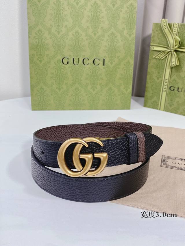 女款 配全套包装礼盒 Gucci 新款原单腰带，转动精品扣头双面可用，正品开模定制进口原版皮底，宽度3.0Cm